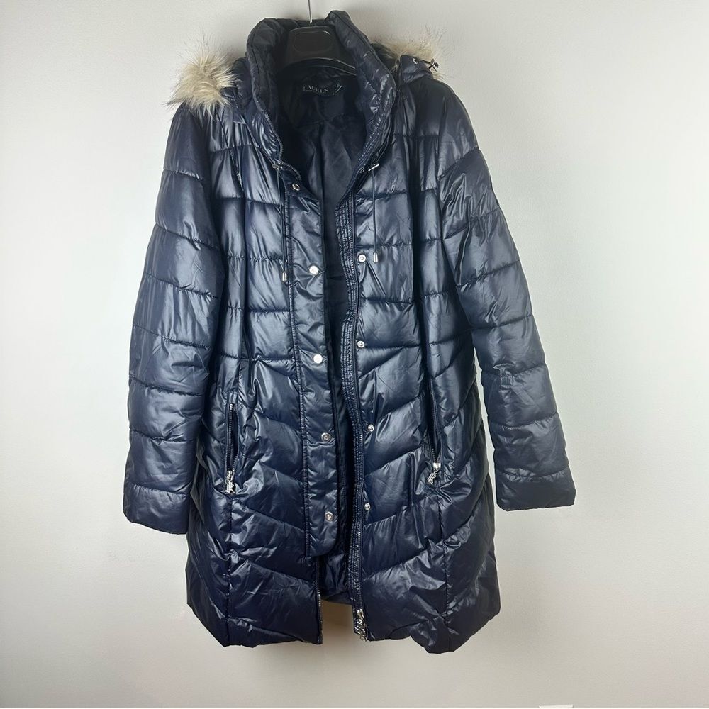 Ralph Lauren mid length puffer jacket with hood sz L
